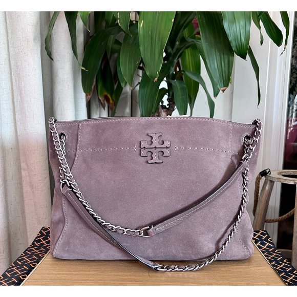Tory Burch Handbags - ♦️AUTHENTIC TORY BURCH GREY SUEDE MCGRAW HANDBAG